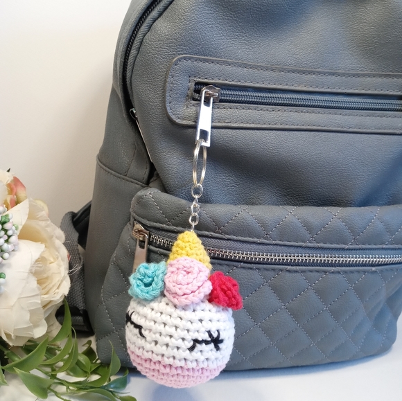 Amigurumi Unicorn Coin Bag, Unicorn Keychain and hand Sanitizer Holder. Crochet - Picture 4 of 8